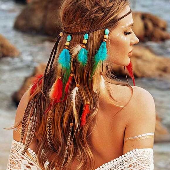 Boho Feather Headband Women Girls Adjustable Gypsy Costume Accessory - Picture 5 of 7